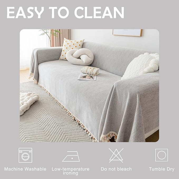 HANDONTIME Grey Sofa Cover for Couch Boho Couch Cover for 3 Seat Dog Couch - Image 7