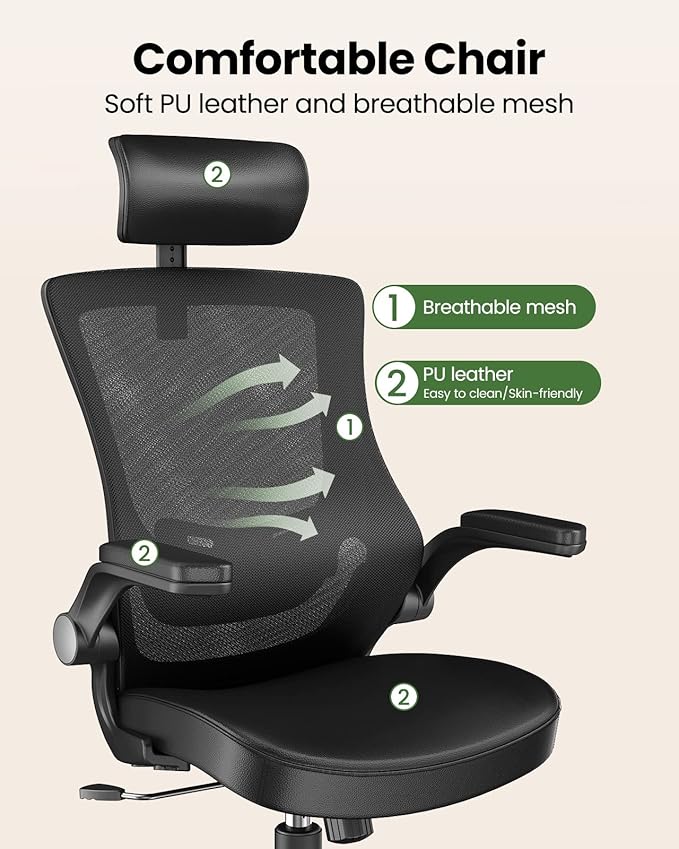 Marsail Office Chair Ergonomic Desk Chair, 360°Swivel Mesh Back Wide Computer - Image 2