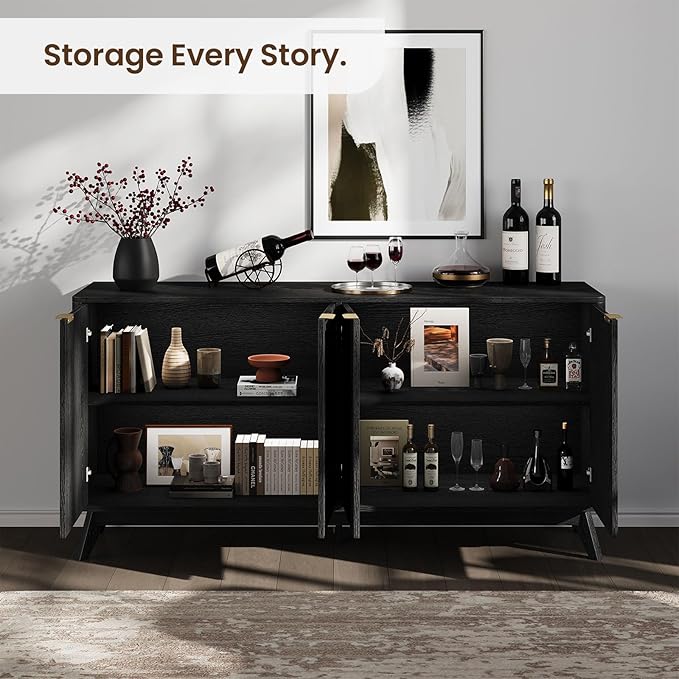 Buffet Cabinet with Storage, Fluted Multifunctional Storage Cabinet with 4 Doors - Image 3
