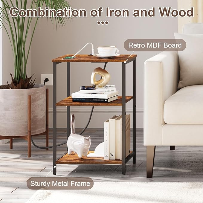 X-cosrack Side Table with Charging Station, End Table with USB Ports and Outlets - Image 5