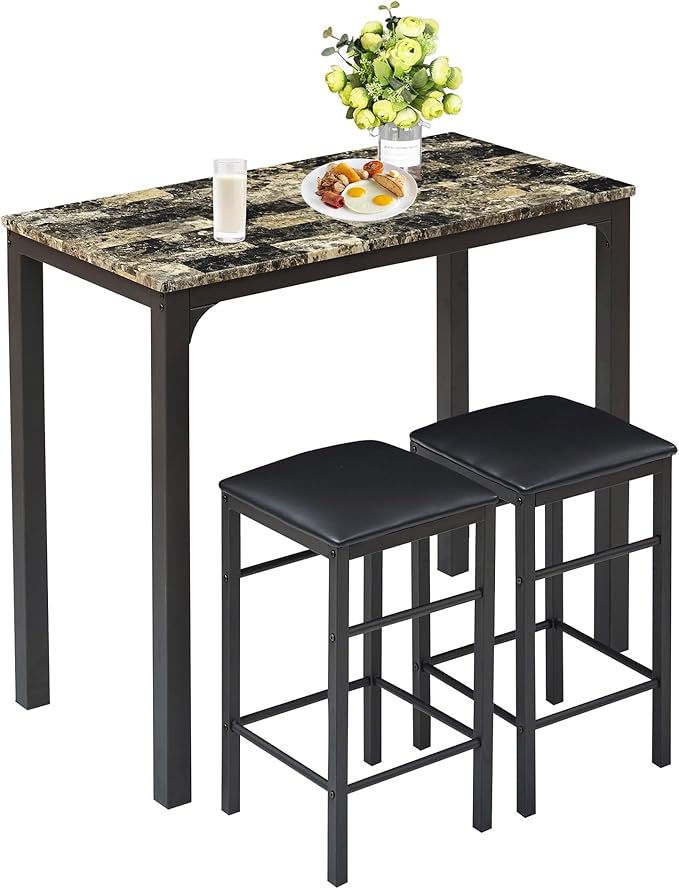VECELO Dining Table Set with 2 Stools, 3 Piece Counter Height by VECELO