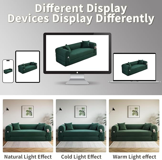 80" Convertible Sofa Bed, Corduroy Deep Seat Folding Pull Out Couch - Image 9