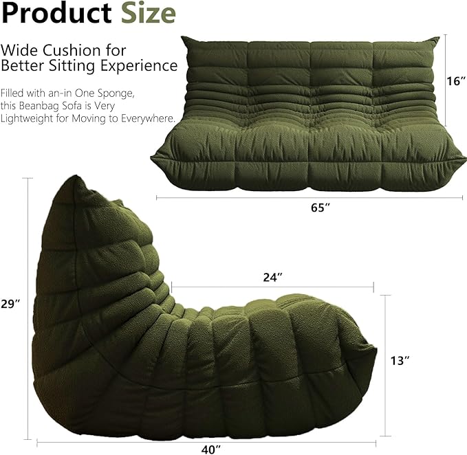 Bean Bag Chairs for Adults, BeanBag Reading Chair Memory Foam Couch 3-Seater - Image 2