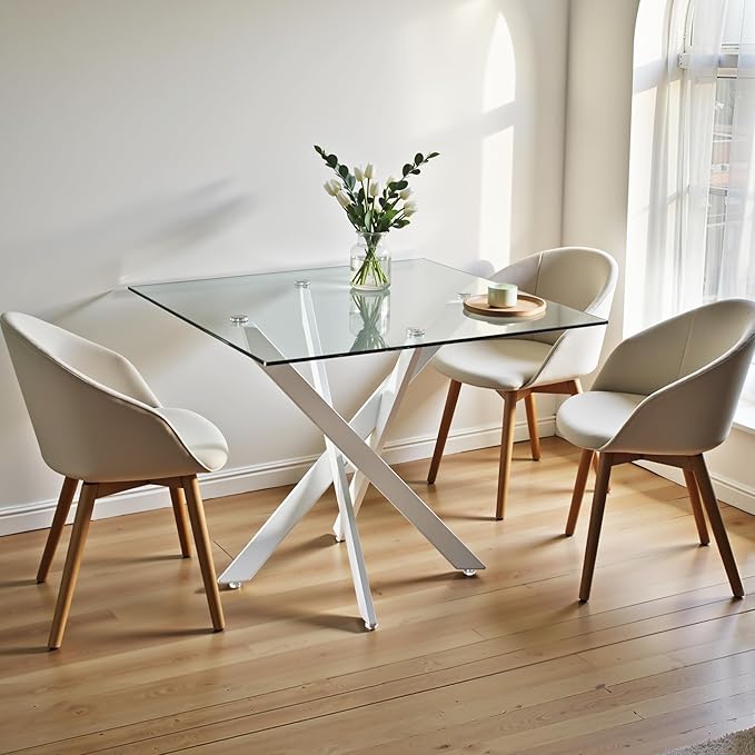Dining Table for 4 Modern 35.43" Rectangular Glass Dining Table Kitchen & - Image 4