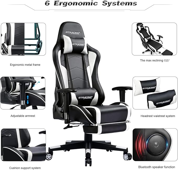 GTRACING Gaming Chair with Footrest Speakers Video Game Chair Bluetooth Music - Image 6