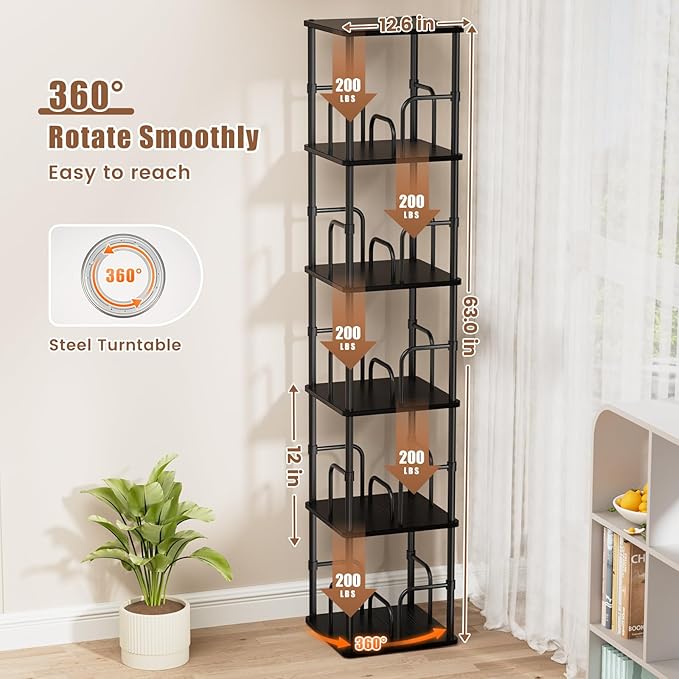 5 Tier Square Rotating Bookshelf, 360 ° Display Stackable Spinning Bookshelf - Image 4