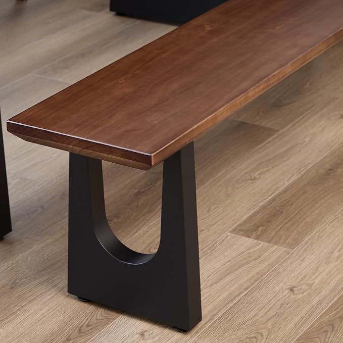 Walnut Color Long Bench Solid Wood Top Metal Legs U-Shaped Design Durable - Image 4
