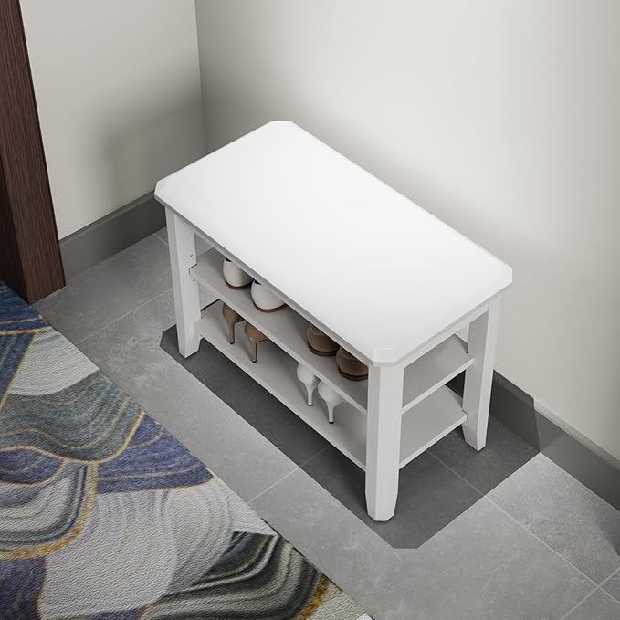 Wood Shoe Rack Bench for Entryway, 2 Tier Shoe Rack for Front Door Entrance - Image 7