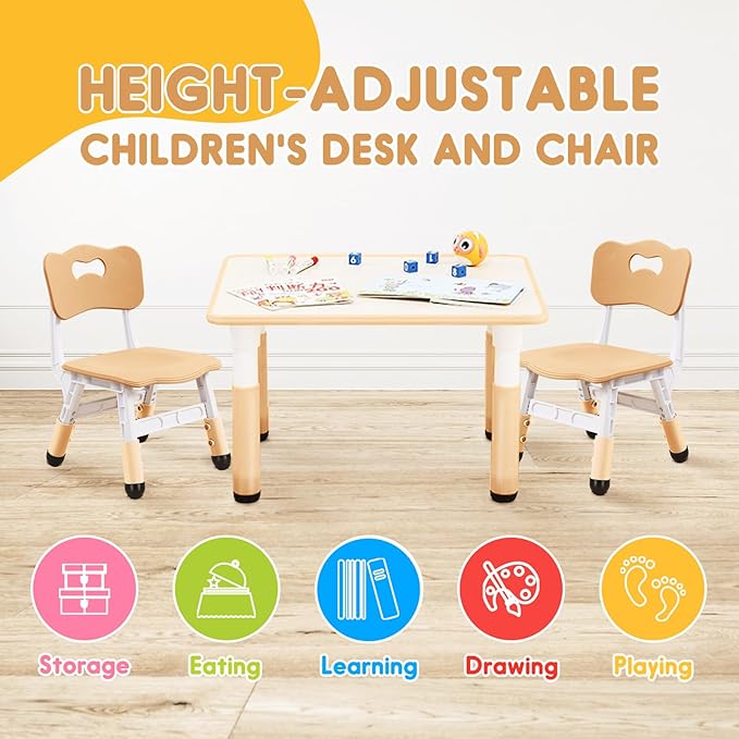 Kids Table & Chair Set with Adjustable Toddler-Safe Non-Slip Legs, Activity & - Image 2