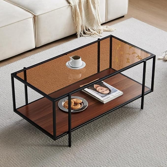 Shrine Glass Coffee Table, Modern Design, Dual-Layer Coffee Table by SHRINELIGHTING