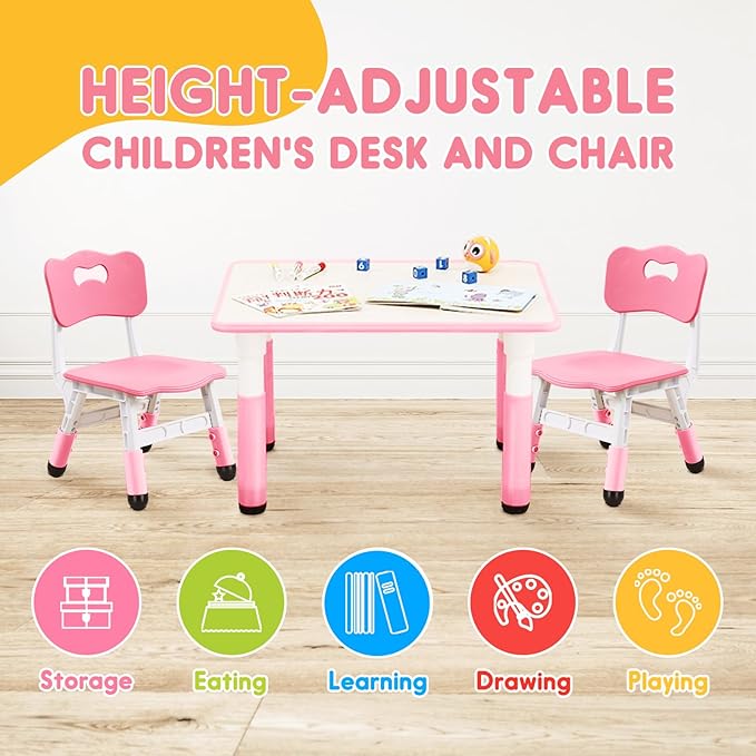 Kids Table & Chair Set with Adjustable Toddler-Safe Non-Slip Legs, Activity & - Image 2