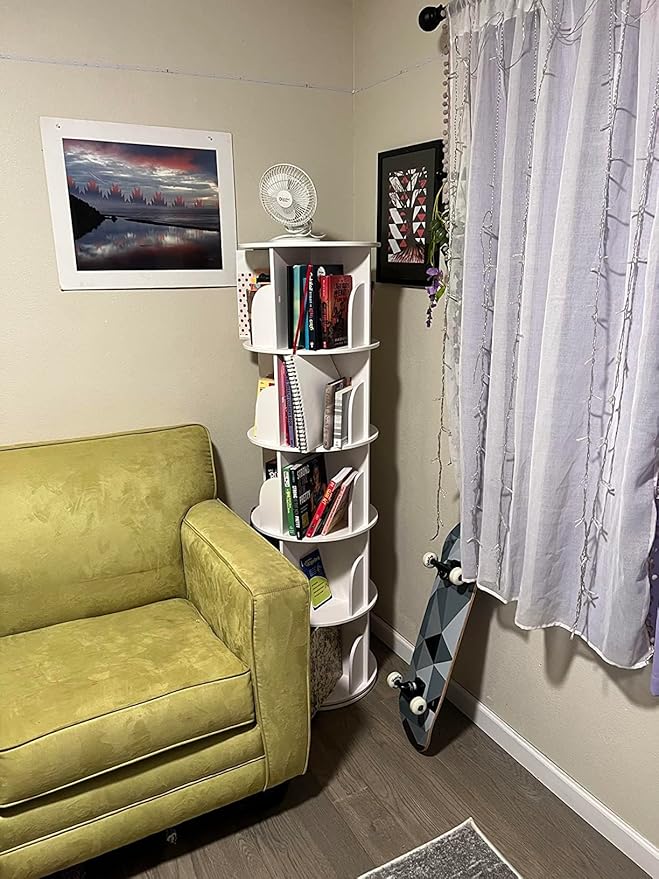 5 Tier Rotating Bookshelf Tower, 360 Display Wood Spinning Bookshelf Tower - Image 8