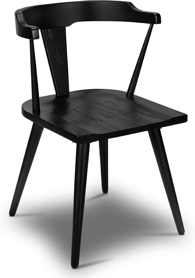 POLY & BARK Mid Century Modern Enzo Black Dining Chair – Solid Oak Wood Splat by POLYBARK