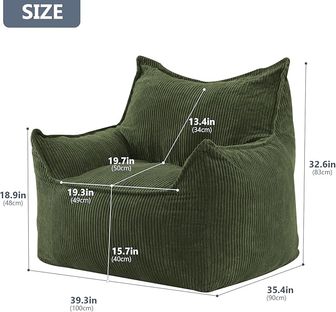 Giant Bean Bag Chair Sofa for Adults Teens, Comfy Corduroy Large Bean Bag Chairs - Image 2