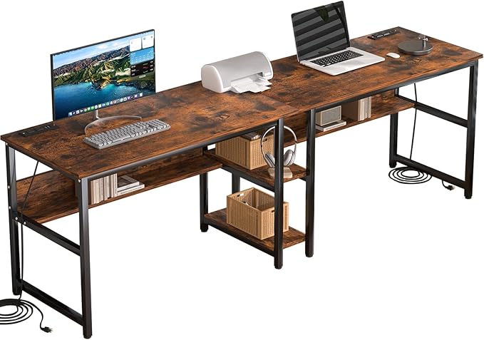78.74" Two Person Desk with 2 Power Strips, Double Desk with Shelves, Long - Image 7