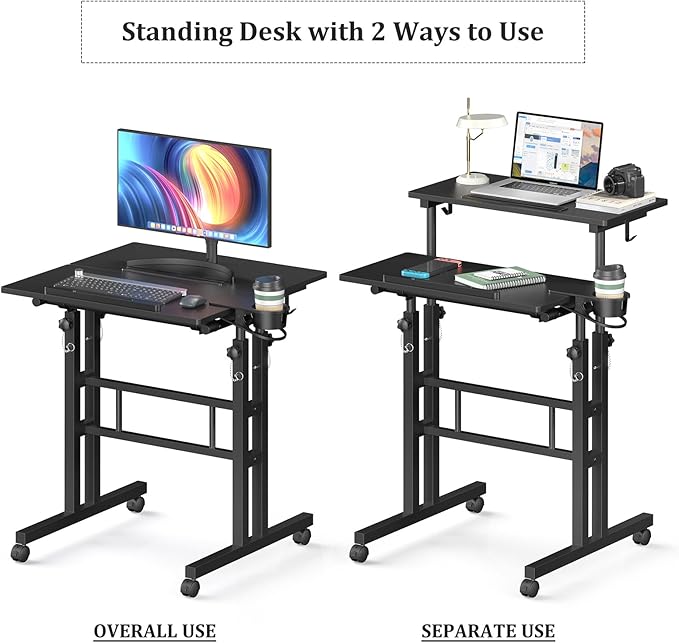 Small Standing Desk with Wheels, Mobile Stand Up Desk, Portable Standing Table - Image 9
