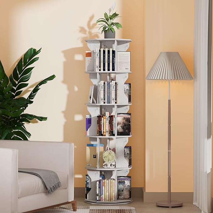 Rotating Bookshelf, 5 Tier Spinning Bookshelf Tower, Corner Revolving Storage by HOVANESTY
