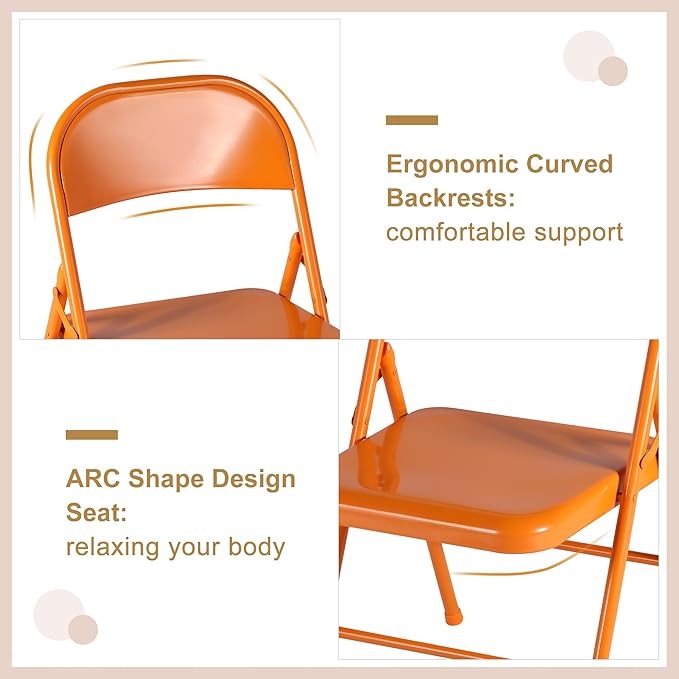 VECELO Metal Folding Chairs 4 Pack, Double Hinged Steel Frame Easy - Image 5