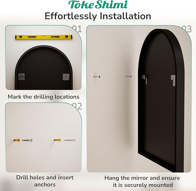 TokeShimi 26x38 Black Arched Mirror Bathroom - Image 7