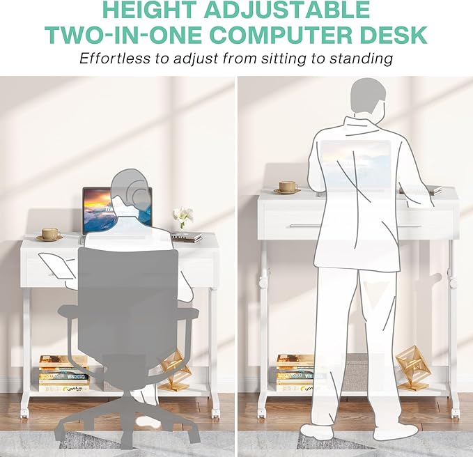 Tribesigns Portable Desk with Drawers, Mobile Laptop Desk with Wheels, Sofa - Image 6