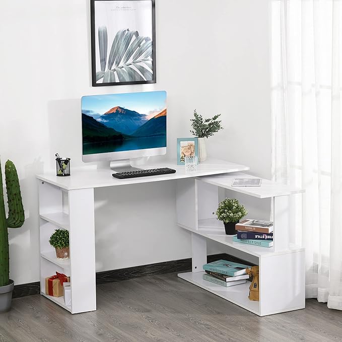 HOMCOM L Shaped Desk, Corner Computer Desk, 360 Degree Rotating Home Office Desk - Image 9