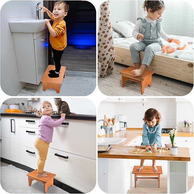 Wooden Step Stool for Adults, 9.1''High One Step Stool for High Bed/Kitchen - Image 5