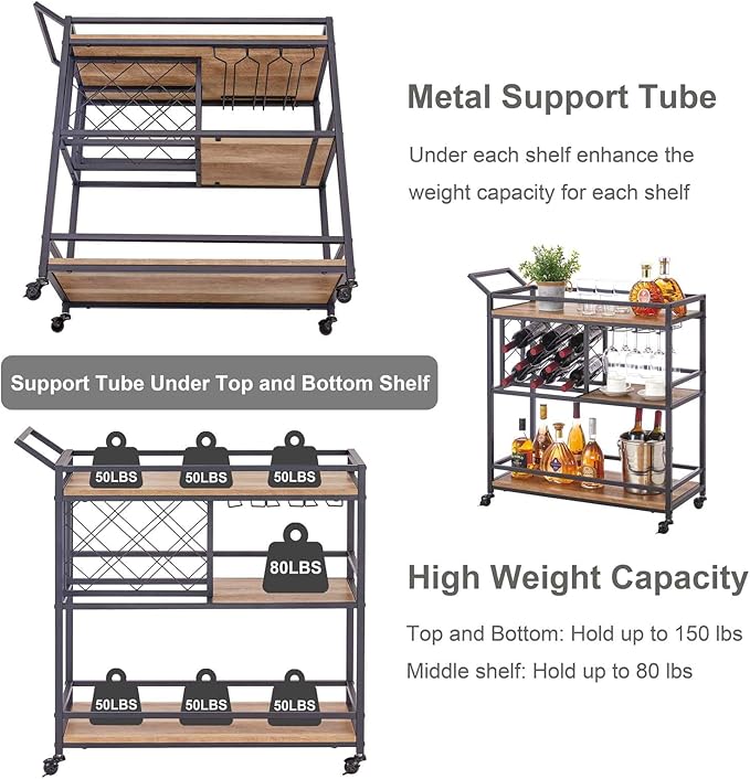 FATORRI Bar Cart for The Home, Rolling Wine Carts on Wheels - Image 4
