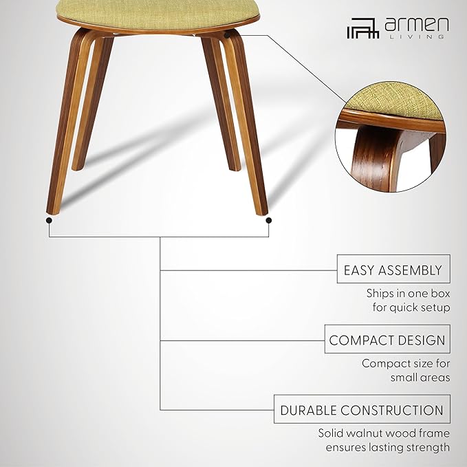 Armen Living Jaguar Mid-Century Dining Chair in Walnut Wood and Green Fabric - Image 11