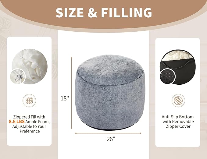 Round Pouf Ottoman Foot Rest Plush Ottoman Footstools - Image 2