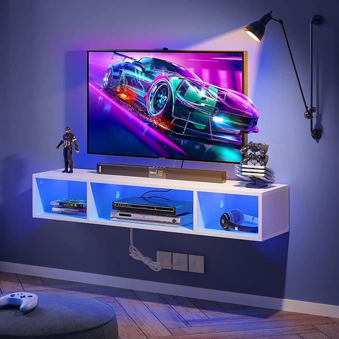 Rolanstar TV Stand with Power Outlet, Floating TV Stand with RGB Lights - Image 2