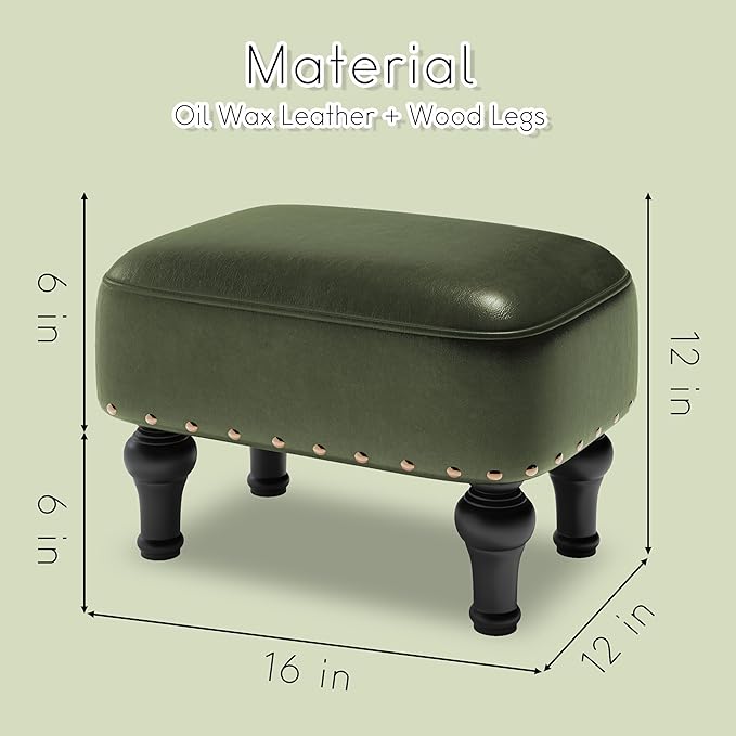 Ottoman Leather Foot Rest with Thicker Foam Padded Seat, Footstool with Wooden - Image 3