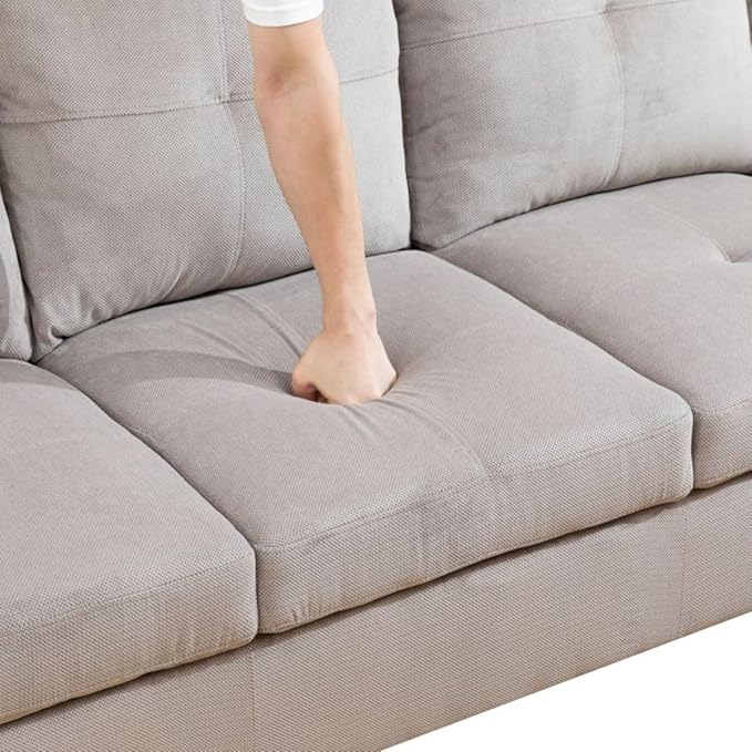 Grey White L-Shaped 3-Piece Corduroy Sofa - Image 4
