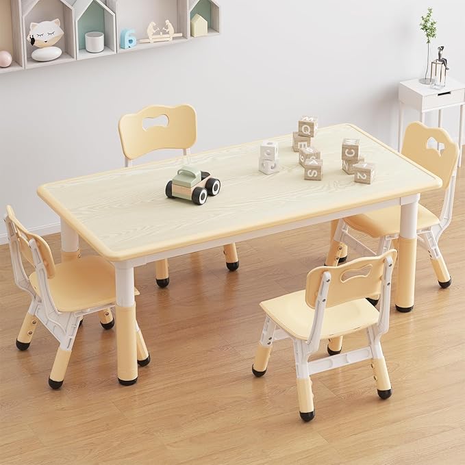 GarveeHome Kids Table and 4 Chairs Set, Height Adjustable Toddler Table and by GarveeHome