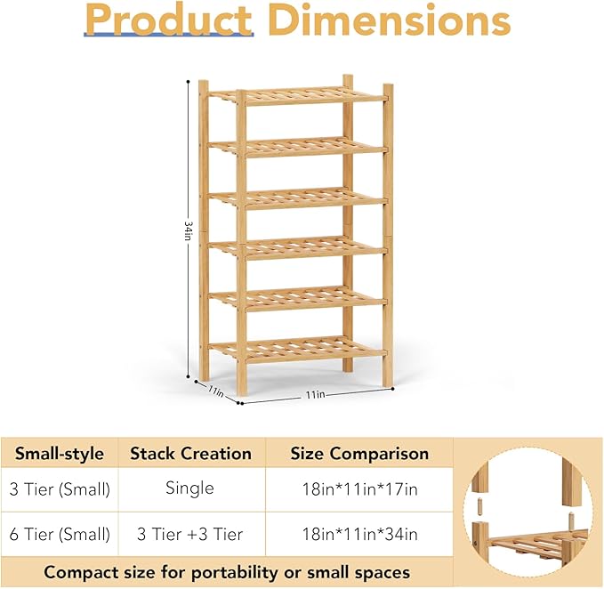 Haddockway small 6 Tier Bamboo Shoe Rack Storage Organizer, Small Space - Image 3