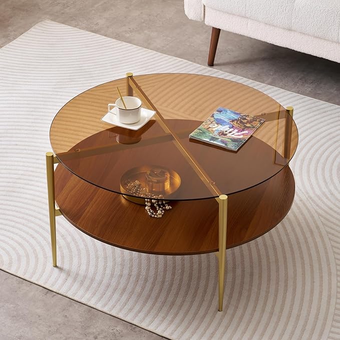 Extra Large Round Coffee Table, Mid-Century Modern Design, D34 x H17 in by LumFurn