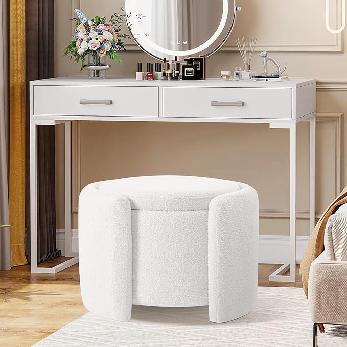 Furniliving Upholstered Button Tufted Round Ottoman, Ottoman - Image 4