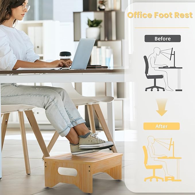 Wooden Step Stool for Adults & Kids, Non-Slip Rubber Feet, 6.5 Inch High - Image 6