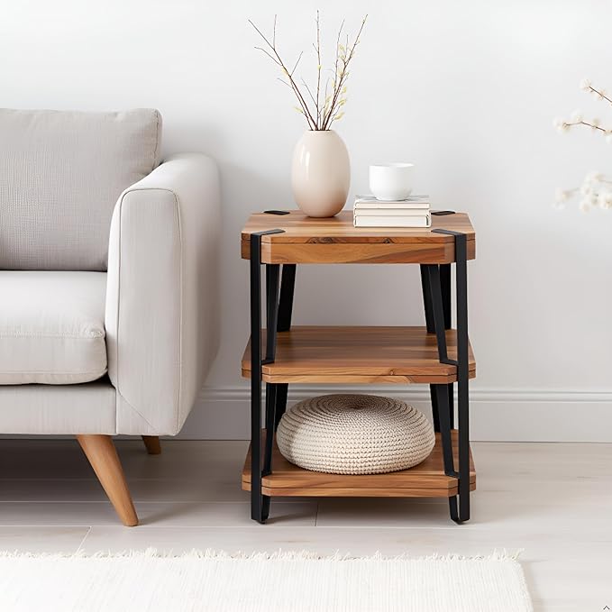 Ryegate 3-Tier End Table with Storage “ Live Edge Solid Acacia Wood Side Table - Image 2