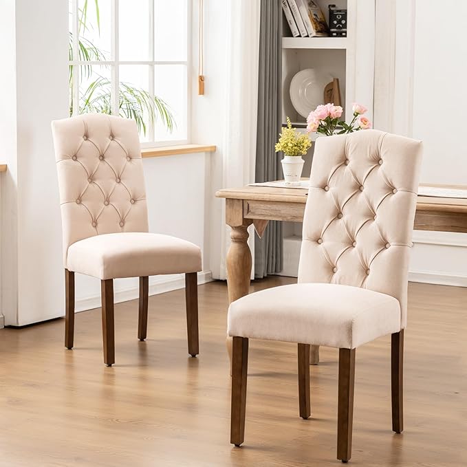 Tufted Upholstered Parsons Dining Chair Set Fabric Diner Accent Stylish Modern - Image 5