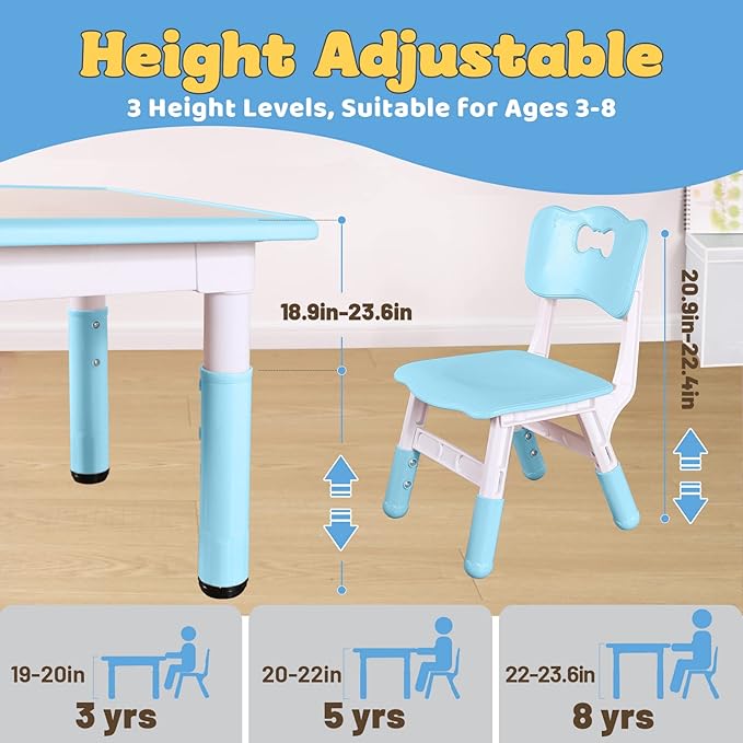 FUNLIO Kids Table and 4 Chairs Set, Height Adjustable Toddler Table and Chair - Image 3