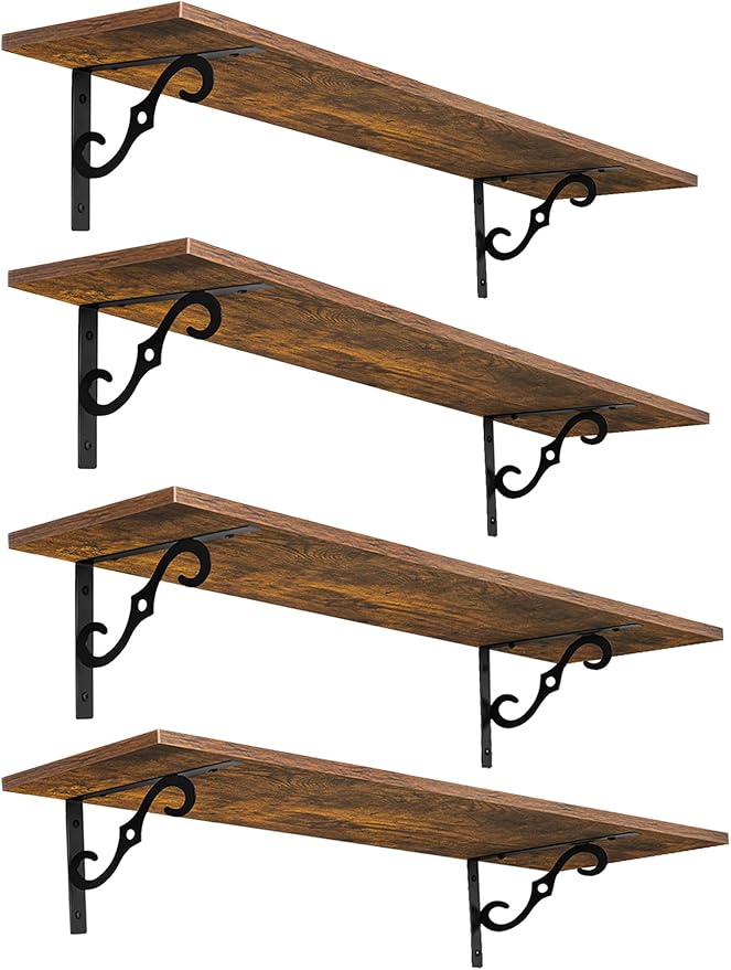 DINZI LVJ Long Wall Shelves, 31.5 Inch Large Floating Shelves Set of 4 by DINZILVJ