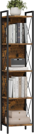 Homhedy 5 Tier Bookshelf Bookcase, Tall Narrow Bookshelf by Homhedy