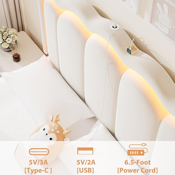 Queen Upholstered LED Bed Frame - Image 7