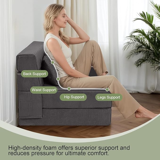 MeMoreCool Boneless Folding Sofa Bed Single, Corduroy Convertible Sleeper Chair - Image 6