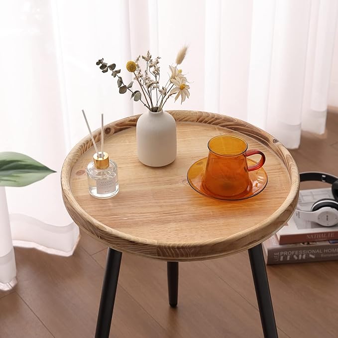 Tiita Round End Table Mental Side Table Nightstand/Small Wood Tables Accent - Image 6