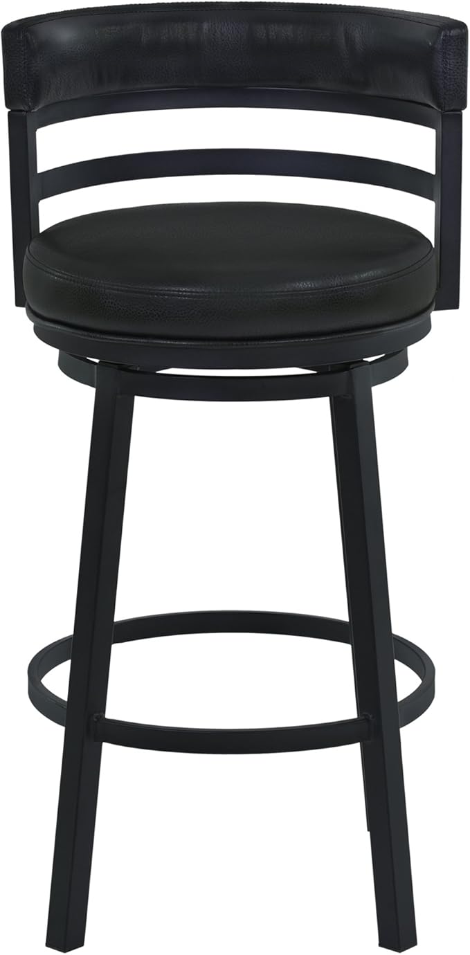 Armen Living Madrid 26" Seat Height Swivel Modern Ford Black Faux Leather and - Image 5