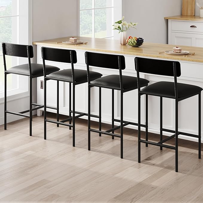 GarveeHome Bar Stools Set of 4, Upholstered Counter Height Bar Stools by GarveeHome