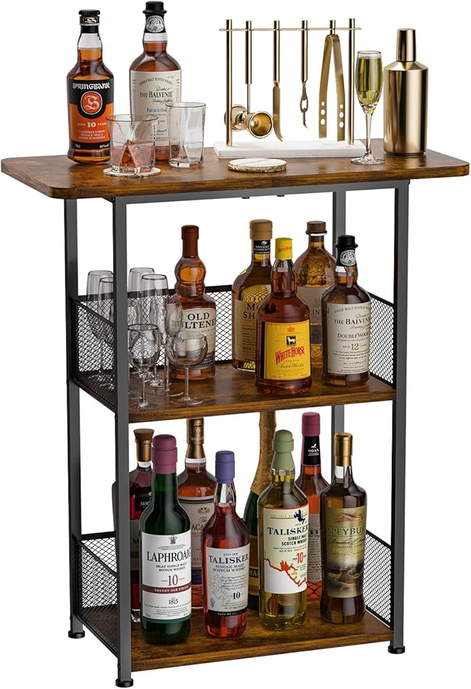 Floor Standing Freestanding Whiskey Rack: 3 Tier Wine Rack Mini Bar Table by Eyteenokk