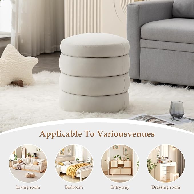 Furniliving Modern Round Ottoman, Soft Bedroom Ottoman Footstool Round Ottomans - Image 5