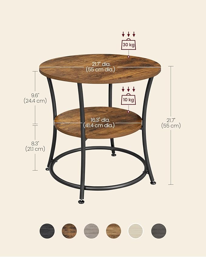 VASAGLE Side Table, 2-Tier Round End Table, Nightstand - Image 3